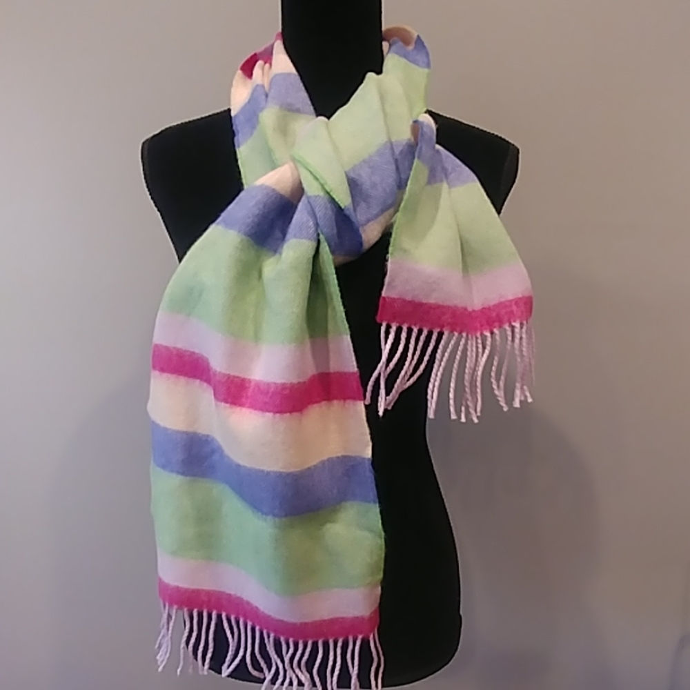 John Hanly Striped Bright Wool Fringe Scarf